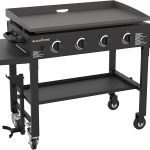 36 Inch Gas Griddle Cooking Station 4 Burner Flat Top Gas Grill Propane Fuelled Restaurant Grade Professional 36¡± Outdoor Griddle Station with Side Shelf (1554)