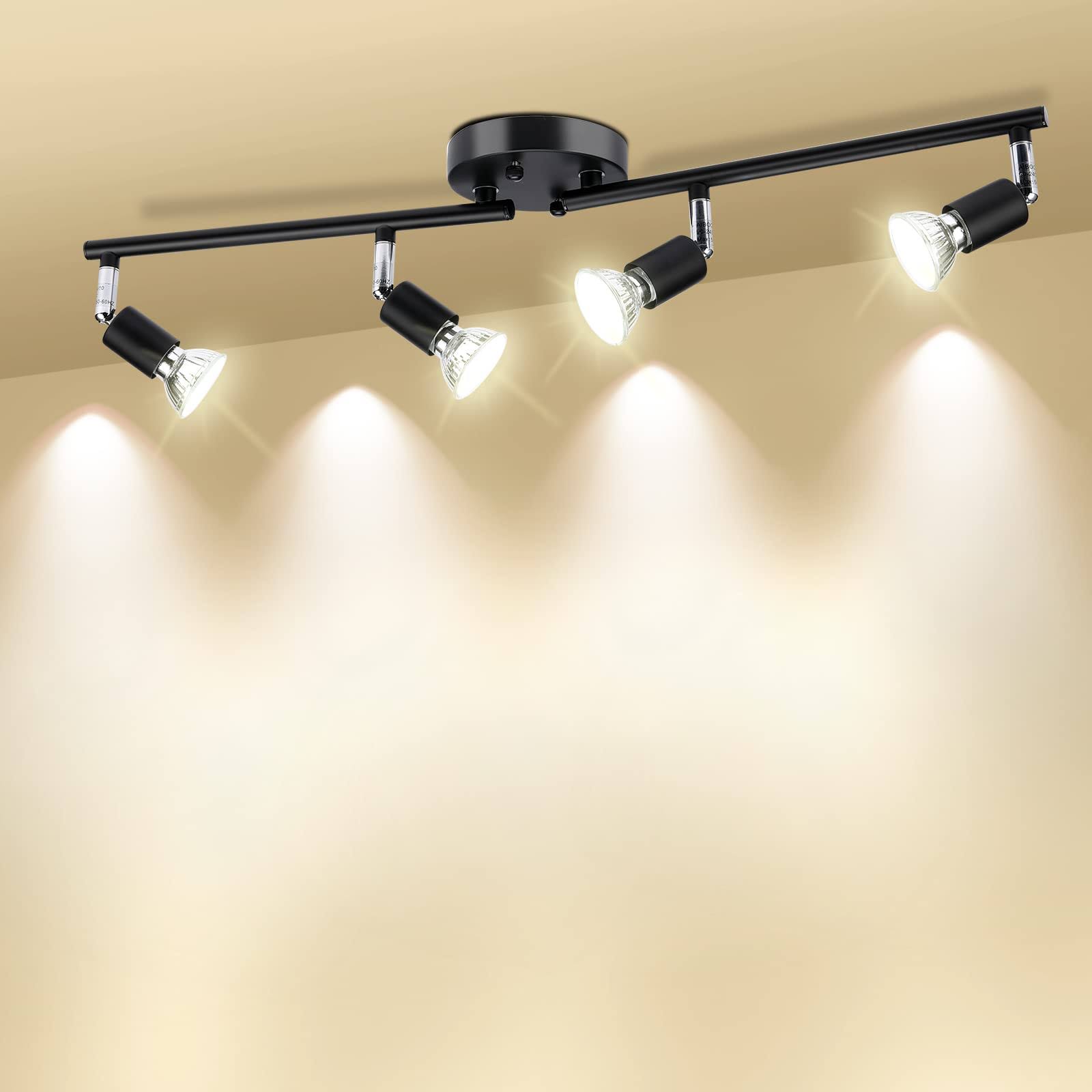 bca22c9a18e237e36e0d1edd9e463c1d0eaad9c8353b348c4b9b603969043805.jpg HURYEE Track Lighting Kit, 4 Head Foldable Ceiling Spot Light with GU10 Socket for Kitchen Hallyway Bedroom Fixture Directional Accent Lamp - Image 1