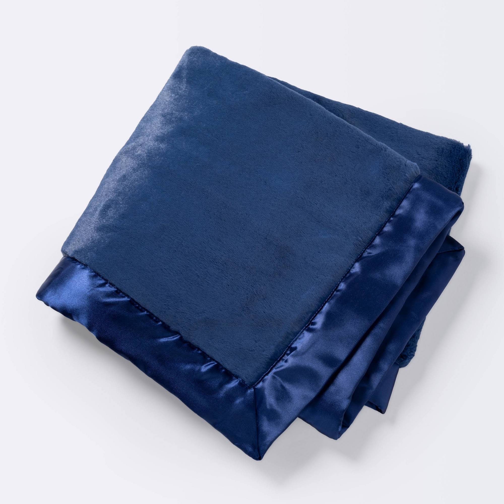 bcad40eb586949db462e437ac0bc98f4f94ad7336dfee8c3ed5b91f837b12d82.jpg Cloud Island Solid Satin Edge Plush Blanket Navy | Target - Image 1