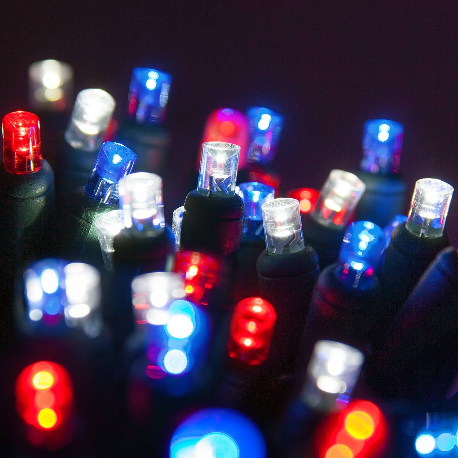 bcb7545d3980e79c0b4d0dc6bdb5197795d4faeaa5416d301d9adfe330ee9f03.jpg Wintergreen Lighting 70 5mm LED Christmas Lights; Blue/Red/Cool White - Image 1