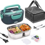 Reabulun Electric Lunch Box 60W Food Heater, Upgraded 2 Compartments Portable Heated Lunch Box for Adults Car Truck Work Travel, Self Heating Lunch