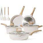 Carote Pots and Pans Set Nonstick, White Granite Induction Kitchen Cookware Sets, 11 Pcs Non Stick Cooking Set w/Frying Pans & Saucepans(PFOS, PFOA