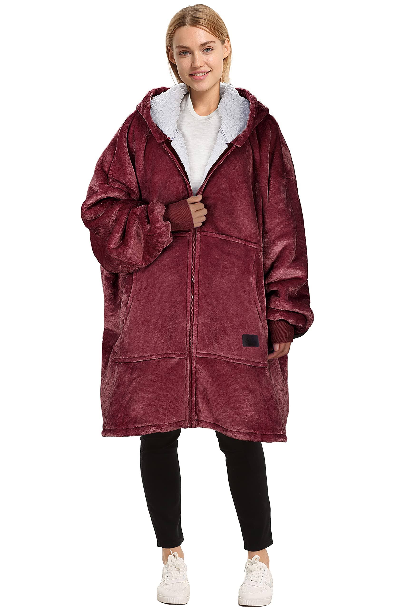 bcf6b5a2e0c726bfe0e834fe915d30f876504ad00e71dc5a4996f59b4920acda.jpg Catalonia Oversized Hoodie Blanket with Zipper, Wearable Sherpa Sweatshirt Pullover, Soft Warm Comfortable Jacket for Adults Men - Image 1