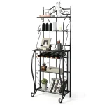 Costway 5 - Tier Metal Kitchen Bakers Rack Microwave Storage Rack Oven Stand with Wine Organizer