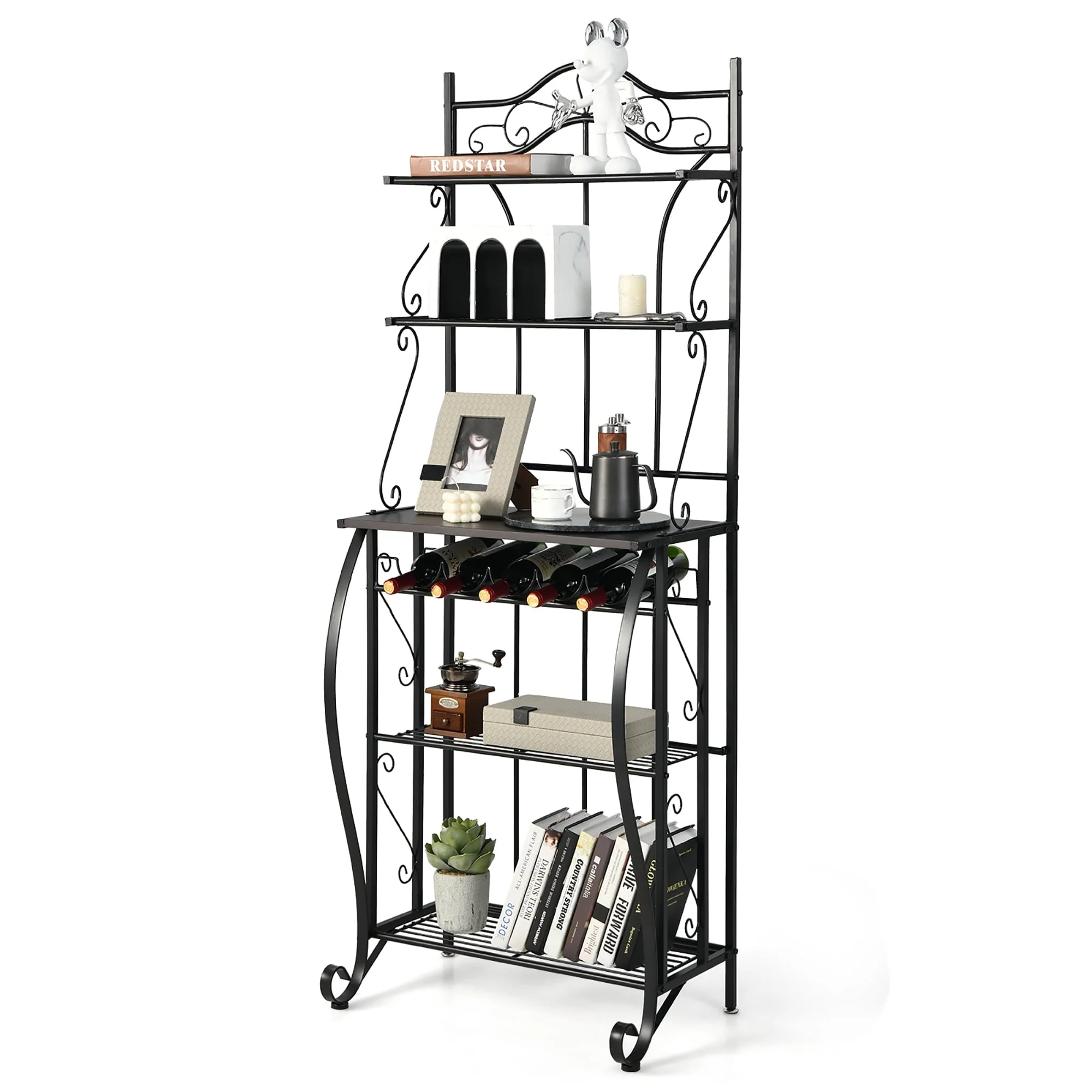 bd1d88f0871f8e158d82160d82f98ab1dfa7275e96e727fa585b1a2356d22c4b.webp Costway 5 - Tier Metal Kitchen Bakers Rack Microwave Storage Rack Oven Stand with Wine Organizer - Image 1