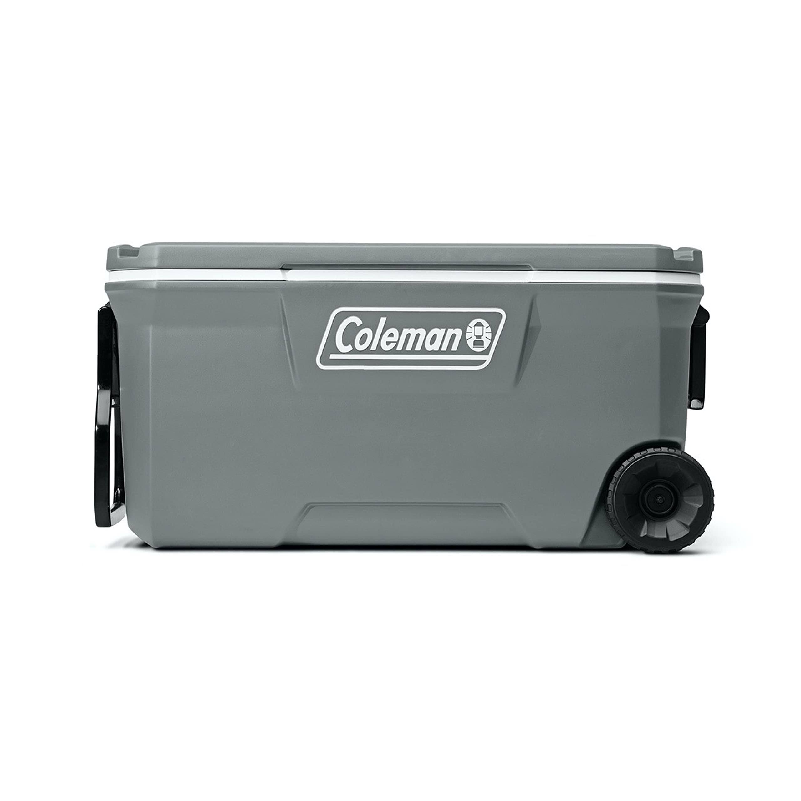 bd3a22b2b6ab806ba5ca80f94992d5ad9cf08c3133d387e70eb806d7bccaab5f.jpg 100 Qt. Coleman 316 Series Wheeled Cooler Coleman Color: Gray - Image 1