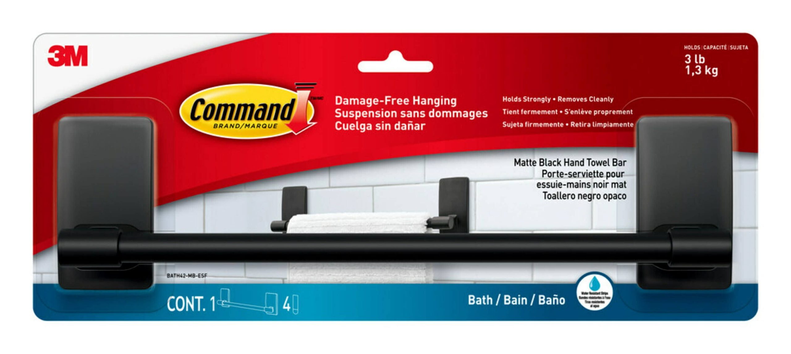 bd3ecf2e85593b29055e088f8a35e78eb1e4b3cd2e089e6d40f65e82b1b6bf19.jpg Command Bath Towel Bar Matte Black, Bathroom Organization - Image 1