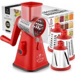 Zulay Kitchen Rotary Cheese Shredder Grater with 3 Replaceable Stainless Steel Drum Blades - Red