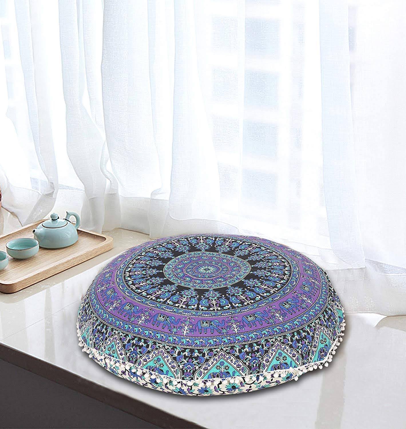 bd6a9fbdde458be5d122be5b846943c416ad96b7805dc0a319ca0586a92e76f1.jpg 32" Purple Mandala Floor Pillow Meditation Cushion Seating Throw Hippie Decorative Bohemian Indian Plants Designs Comfortable Cushions Pillowcases - Image 1