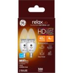 GE LED 4W HD Relax Soft White Decorative Blunt Tip, Small Base, Dimmable, 2pk Light Bulbs