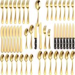 Tribal Cooking 49 Piece Gold Silverware Set - Service for 8 - Stainless Steel Gold Flatware Serving Set - Cutlery Set - Knives, Fork, and Spoon -