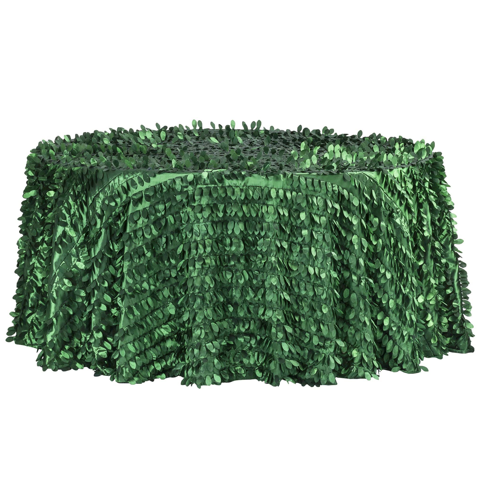 be4b008e5aa2b5e6f1f2f2717d09c91c657eebb17a1e09464492c0ce24382602.jpg Leaf Petal Taffeta Round 120" Tablecloth - Emerald Green - Image 1