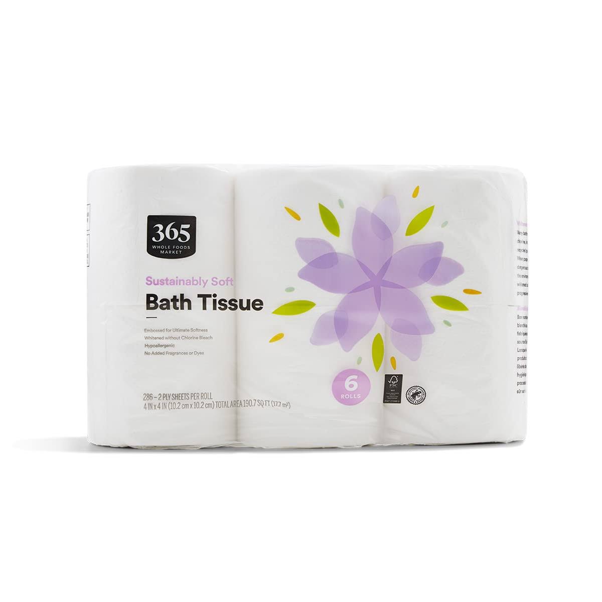 be5d77123dca6da5daf9f002e2355343b0d75cbbd1183c8fb6cbe83dbc81c0e8.jpg 365 by Whole Foods Market, Bath Tissue Double Roll 286 Sheet 6 Count, 286 Count - Image 1