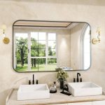 XRAMFY 30 in. W x 47 in. H Rectangular Modern Aluminum Alloy Framed Rounded Black Wall Mirror