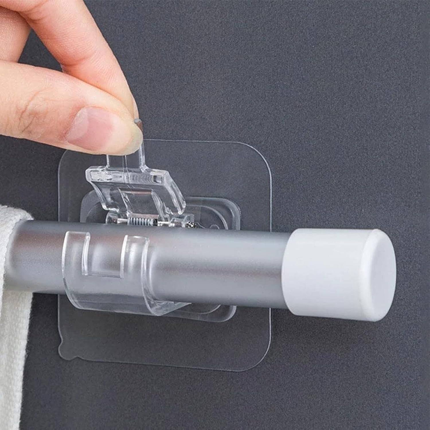 beb19294dbf8ed8ad70806c1adb708c98af55bc2d4af8c74ba7a8626ecbf3c3e.jpg InfantLY Bright No Drill Curtain Rod Brackets,Self Curtain Rod Holder Hooks Nail-free Adjustable Clamp Hooks Wall Curtain Fixed Clip Hanging Rack - Image 1