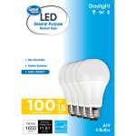 Great Value 100 Watt LED A19 Bulbs, Daylight - 4 Each