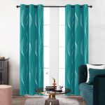 Deconovo Turquoise Blackout Curtains, Thermal Insulated Striped Foil Print Room Darkening Grommet Curtains for Bedroom, 2 Panels
