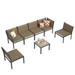 AECOJOY 7 Pieces Outdoor Sectional Furniture Textilene Fabric Outdoor Conversation Sets, Brown