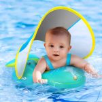Balhvit No Flip Over Baby Pool Float with Canopy UPF50+ Sun Protection, Inflatable Baby Float with Sponge Safety Support Bottom, Fun Gifts Water Toys