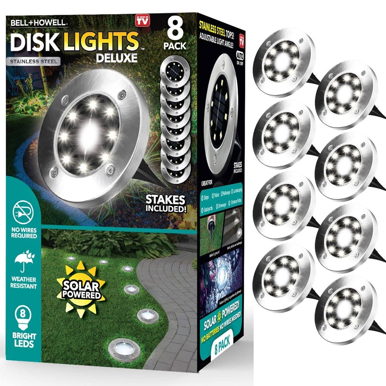 bf128c0fdf2db61dee80cdd158f1957f1a168b283bc0a7043ab8bbb83bc3f41e.jpg Disk Lights Solar-Powered Auto On/Off Outdoor Lighting As Seen On TV (Set of 8; Regular) - Image 1