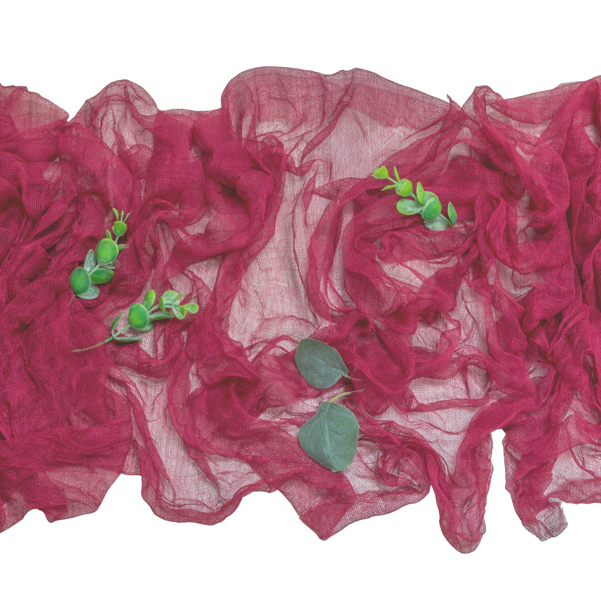 bf1cf141877083f44d058d8934f6a9da70819bc6139af7da1df0e8d1b39dc7e8.jpg CV Linens Cheesecloth Table Runner 25" x 16ft - Burgundy - Image 1