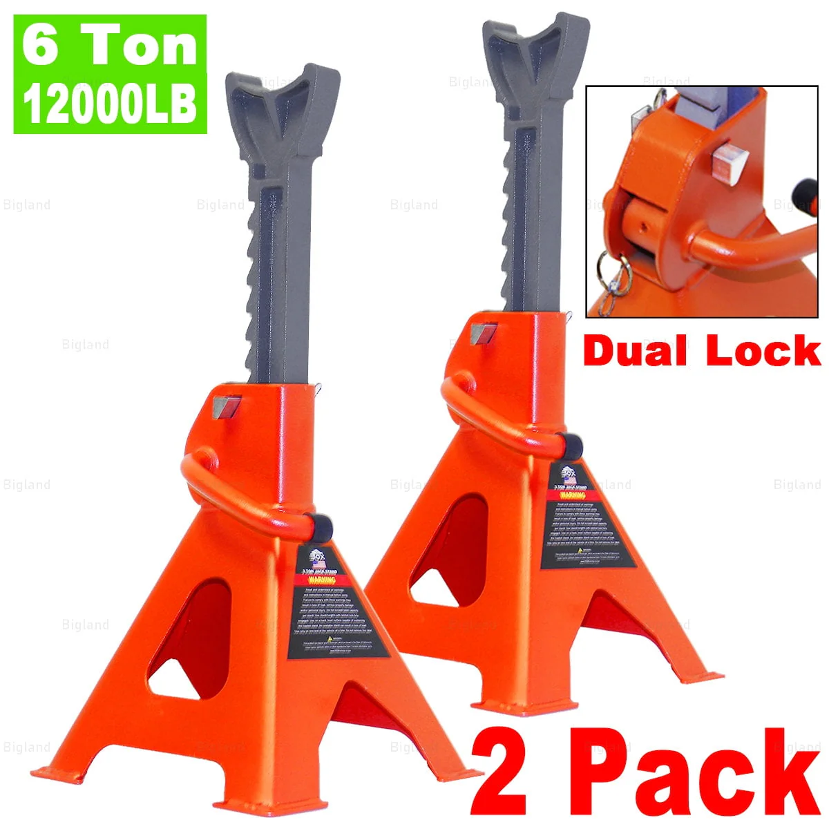 bf25b8ef9568bf12969014e3cb33f9bc6db12a8f8f656e6564b10bebc73ee523.webp BIGLAND 2 Pack 6 Ton Heavy - Duty Jack Stand Pair for Car Truck Tire Vehicle Lift 14 1/2 In. - 24 In. Lift Range - Image 1