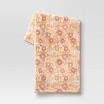 Printed Plush Floral Throw Blanket Orange - Room Essentials