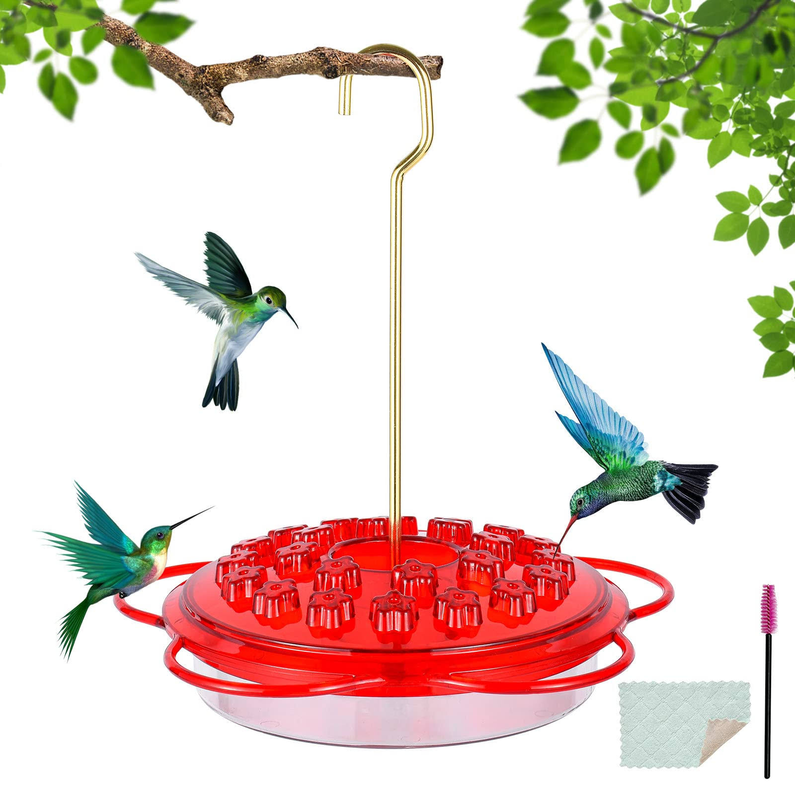bf58c9bbbfcfc7dd56e0db6dd4722e497c07585fdf9d41492d92889cbf8d5a56.jpg Hummingbird Feeder for Outdoors Hanging, 24 Feeding Ports, Leak-Proof, Easy to Clean and Refill, Saucer Hummer Birder Feeder with Cleaner Brush and - Image 1