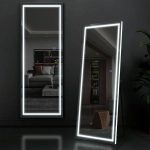 Neutype 63 inchx20 inch Modern Rectangle Right Angle LED Full Length Mirror Floor Mirror,White, Size: 63 inch x 20 inch