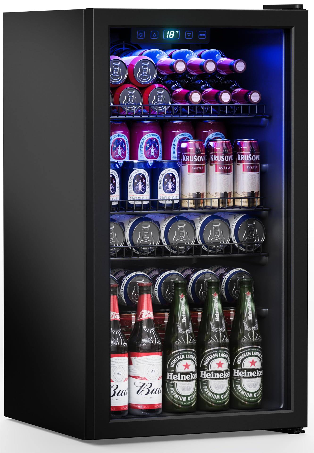 bf8d113657da0dab834fcccf05f54d04e8076e7e2fea97b1ac38aa2b7daf47a4.jpg Manastin Beverage Refrigerator Cooler-120 Cans Freestanding Mini Fridge Cooler with Glass Door, Adjustable Shelves & Digital Temperature Display for - Image 1