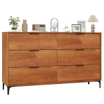Mid-Century Modern 6-Drawer Dresser, Wooden Chest of Drawers with Anti-Tip Interlock System & Metal Legs for Bedroom, Living Room & Hallway