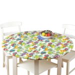 Collections etc. Patterned Fitted Table Cover with Soft Flannel Backing and Durable Wipe-Clean Vinyl Construction, Fruit, Round