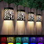 DenicMic Solar Wall Lights Outdoor Wall Sconce Fence Lighting for Patio Front Door Yard Deck Stair LED Forest Decorative Lamps, Waterproof, Warm