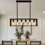 Pretoy Kitchen Island Pendant Lighting 6-Light Black Metal Industrial Bar Chandelier Fixtures Vintage Hanging Farmhouse Rectangle Linear Chandelier