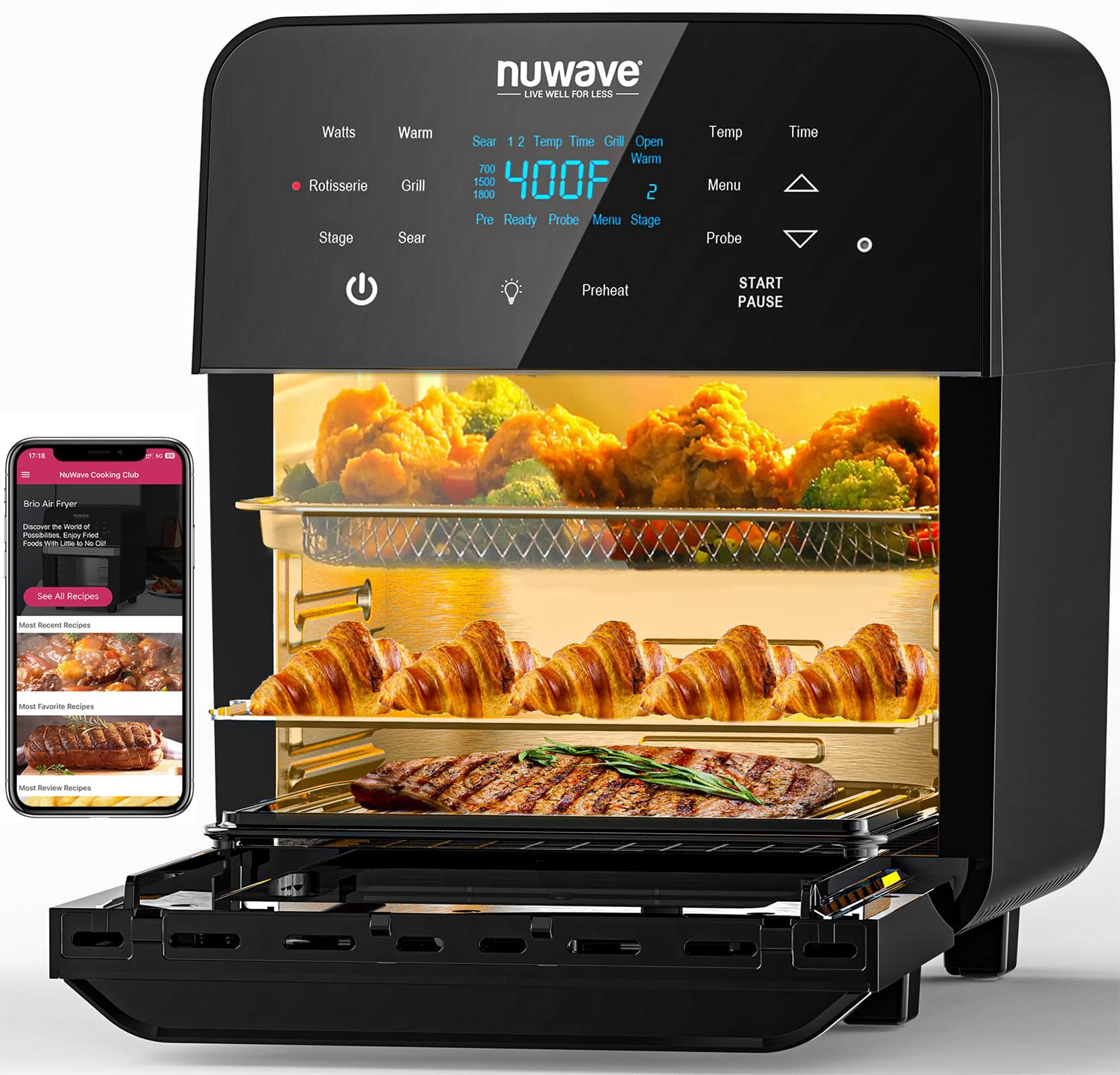 c005209bc43a7d5fc302e35fcefbfa315af59214b369293e7249ef678fde3ec9.jpg NuWave Brio Air Fryer Smart Oven, 15.5-qt X-Large Family SIZE,SS Rotis - Image 1