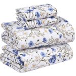 Ruvanti 100% Cotton Sheets - Soft & Breathable Queen Sheet Set - Deep Pocket Queen Size Sheets - Crisp & Cooling Sheets - Blue & Yellow Floral Queen