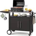 AECOJOY Outdoor Grill Table with Storage Cabinet, Rolling Bar Grill Cart with Wheels, 50’’×20’’×32.2’’