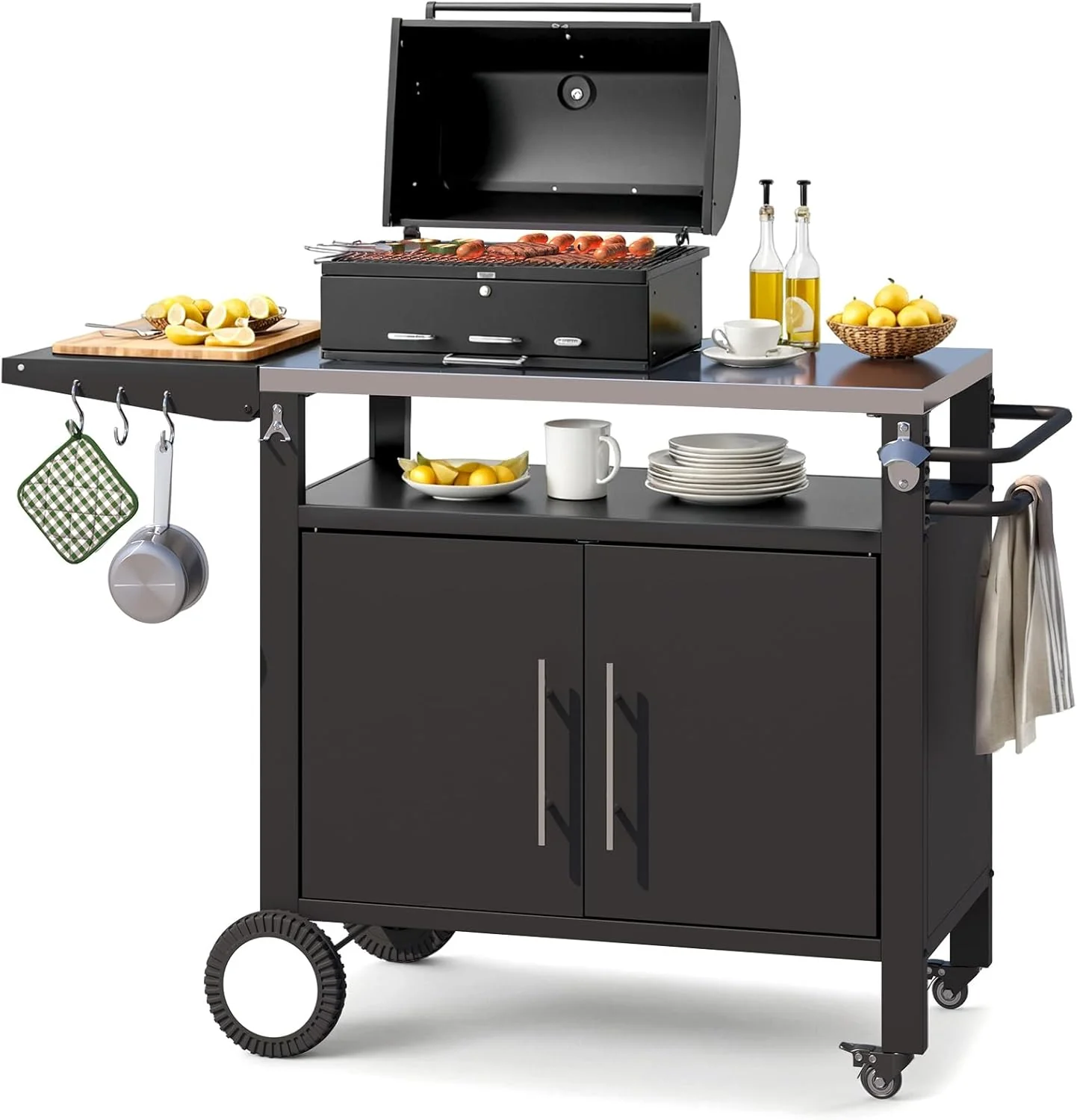 c019159141d20d106ee20890e00f72bd7cc85661055edf5f5af3de614e745eb3.webp AECOJOY Outdoor Grill Table with Storage Cabinet, Rolling Bar Grill Cart with Wheels, 50’’×20’’×32.2’’ - Image 1