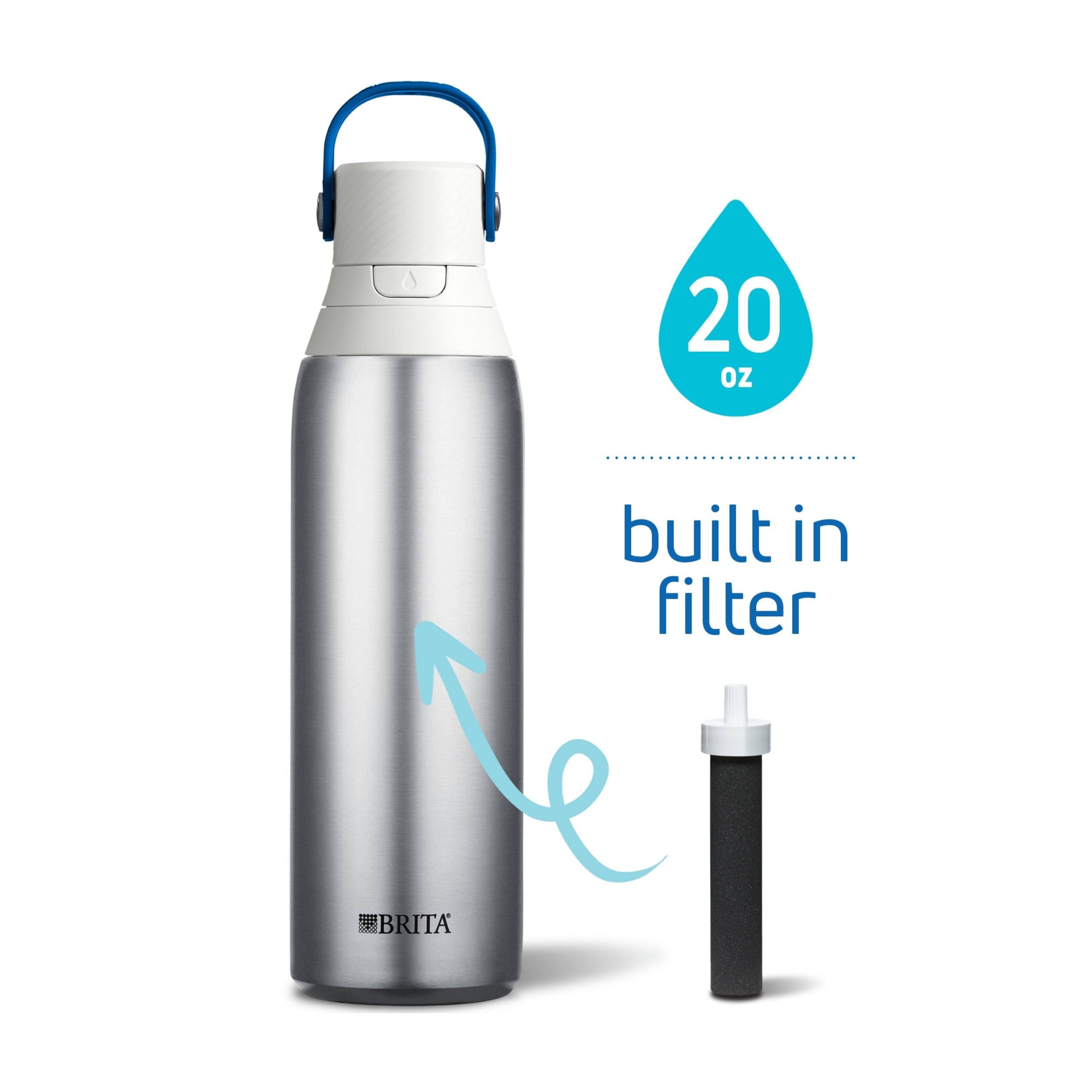 c039bfbbe35b9b46eeaba9e929ead2b35346efc7f3ebdf05d734b26bc9f3f403.jpg Brita 20 Ounce Premium Filtering Water Bottle with Filter BPA Free - Stainless Steel - Image 1