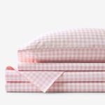 The Company Store Company Kids Gingham 4-Piece Petal Pink Plaid 200-Thread Count Organic Cotton Percale Queen Sheet Set