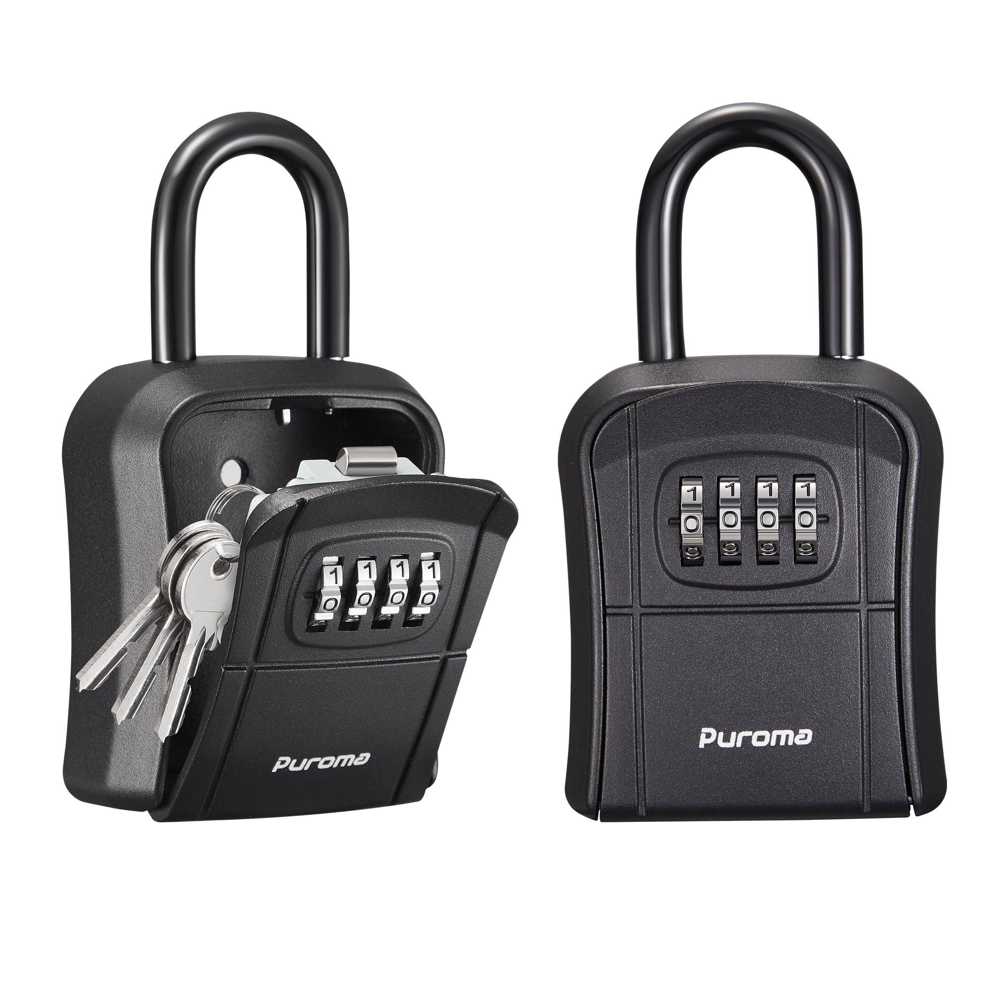 c047135aeedda0b4e4cd4316f4e797c851fa2365015b77a94d7135028e24a6ae.jpg Puroma Lock Box, Key Lock Box Wall Mount & Portable Combination Lockbox with Resettable Code, Security Lockbox for Outside House Keys, Apartment - Image 1