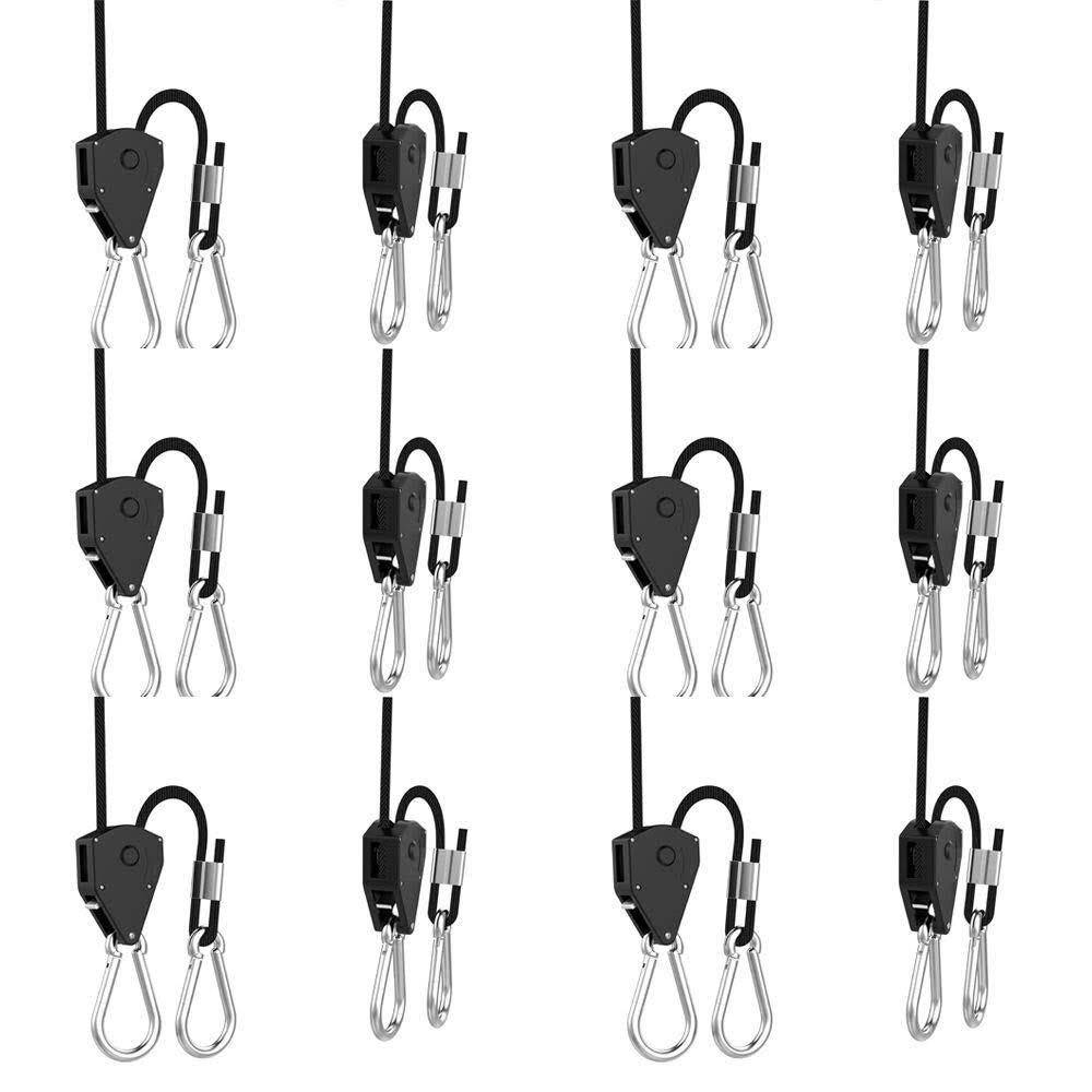 c05df411cd6d9a9c4d035732fc0a5d273de81932565af747a0755f4ca7338e4f.jpg Vanleno 6 Pairs 1/8 inch Adjustable Heavy Duty Rope Hanger - Reinforced Metal Internal Gears Ratchets Foe Growing Light Fixtures, Loose-Proof Design, - Image 1