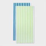 2pk Striped Beach Towels Blue/Green - Sun Squad