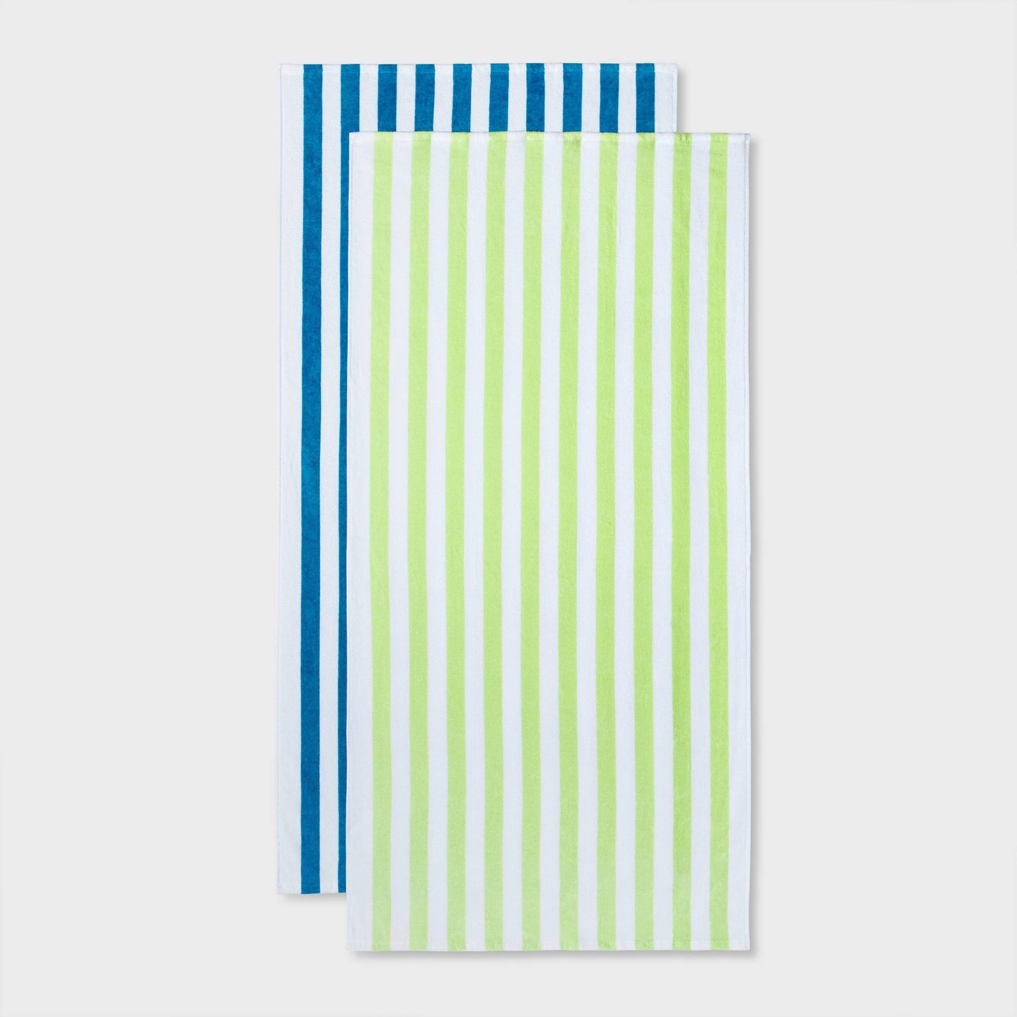 c05e39a05c03808437baec8584fb8ef7b05a7eb823ecc16be84939a00e75dc09.jpg 2pk Striped Beach Towels Blue/Green - Sun Squad - Image 1