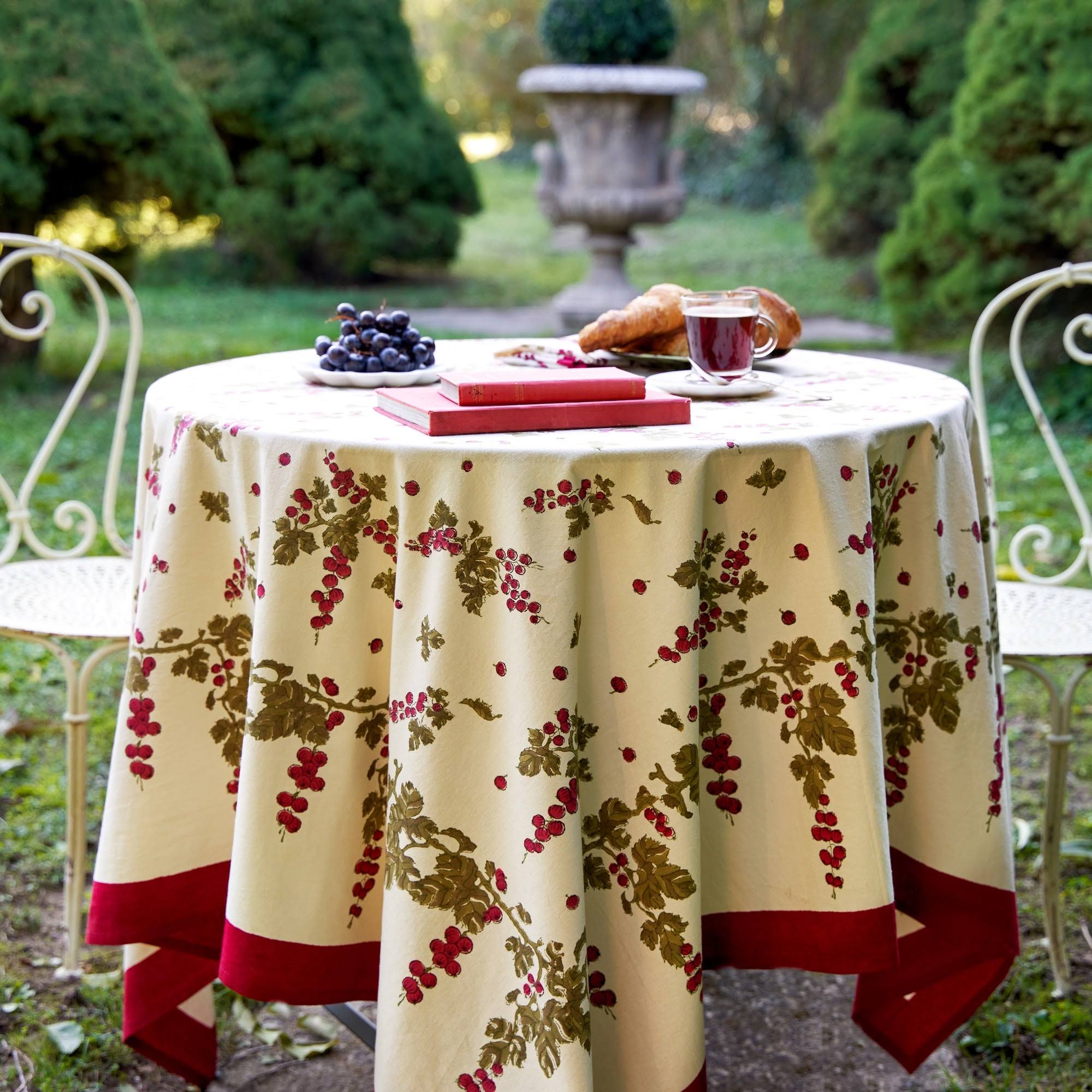 c07d18833626cdd77457b129d0c8bbc5c11dc5f76aa9c499404e56ffaf6493c1.jpg Couleur Nature Gooseberry Red/Green Tablecloth 70 inch - Image 1