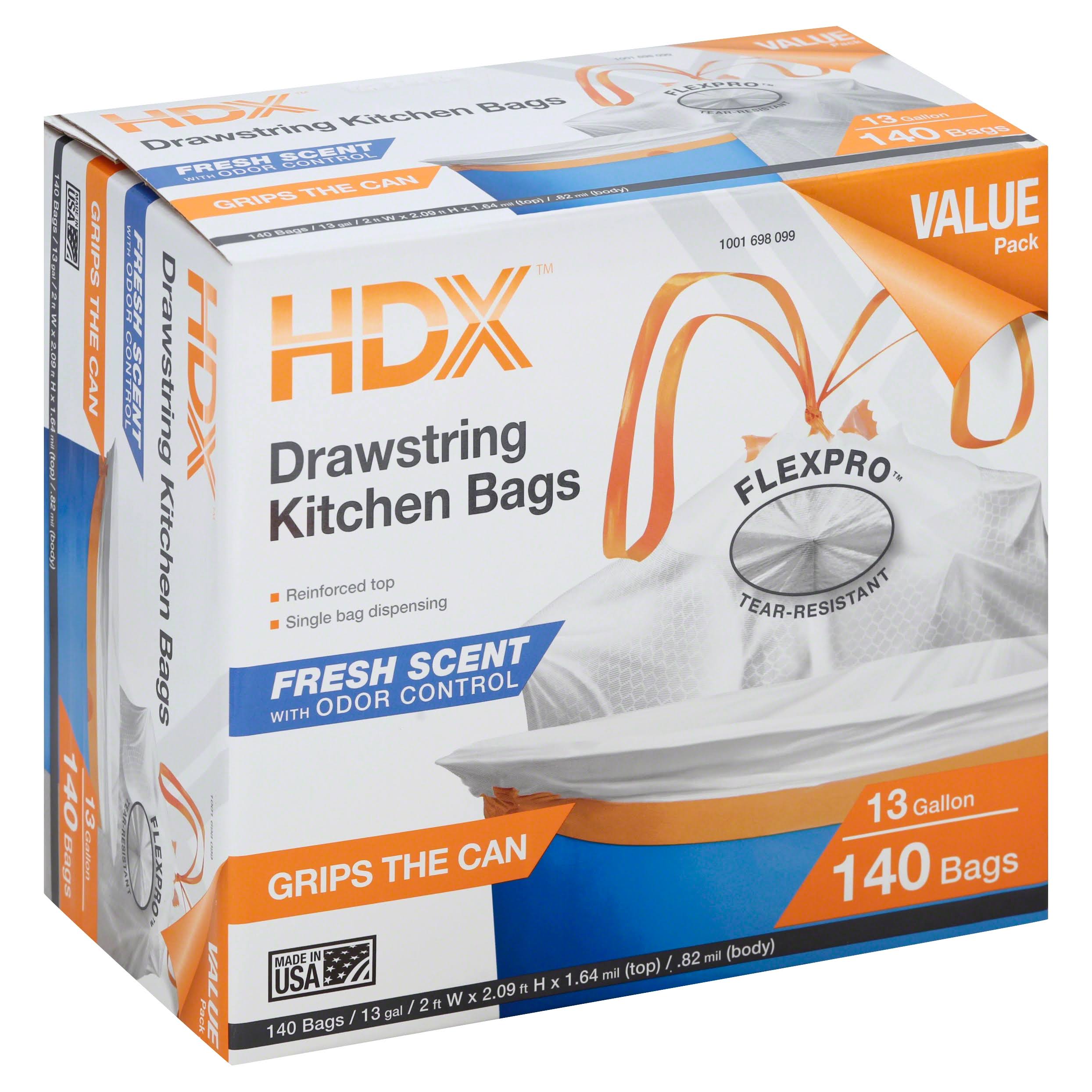 c08a22d6f05d17108a4cf2e510476adc6f1eb6f6250e5db641d08d2109ba9c65.jpg HDX Kitchen Bags, Drawstring, Fresh Scent with Odor Control, 13 Gallon, Value Pack - 140 bags - Image 1