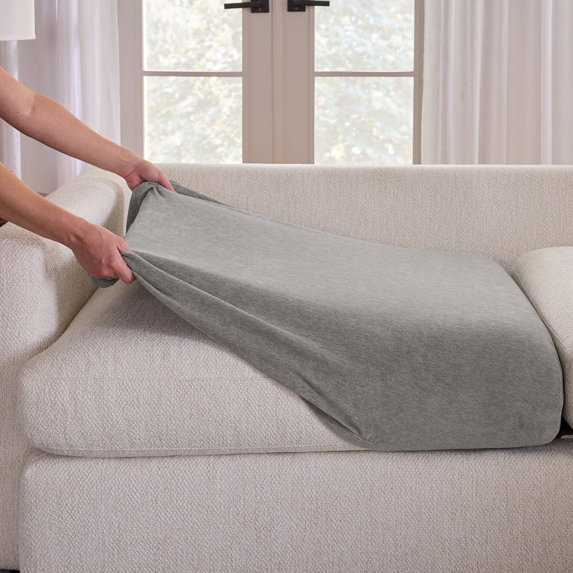 c09faf70c121b37bca848997b247ab25dcf1c0e379b5c2cb92111fb57efda195.jpg SureFit Cedar Stretch Textured Sectional Slipcover Large Couch Cushion - 40x40x8 - Gray - Image 1