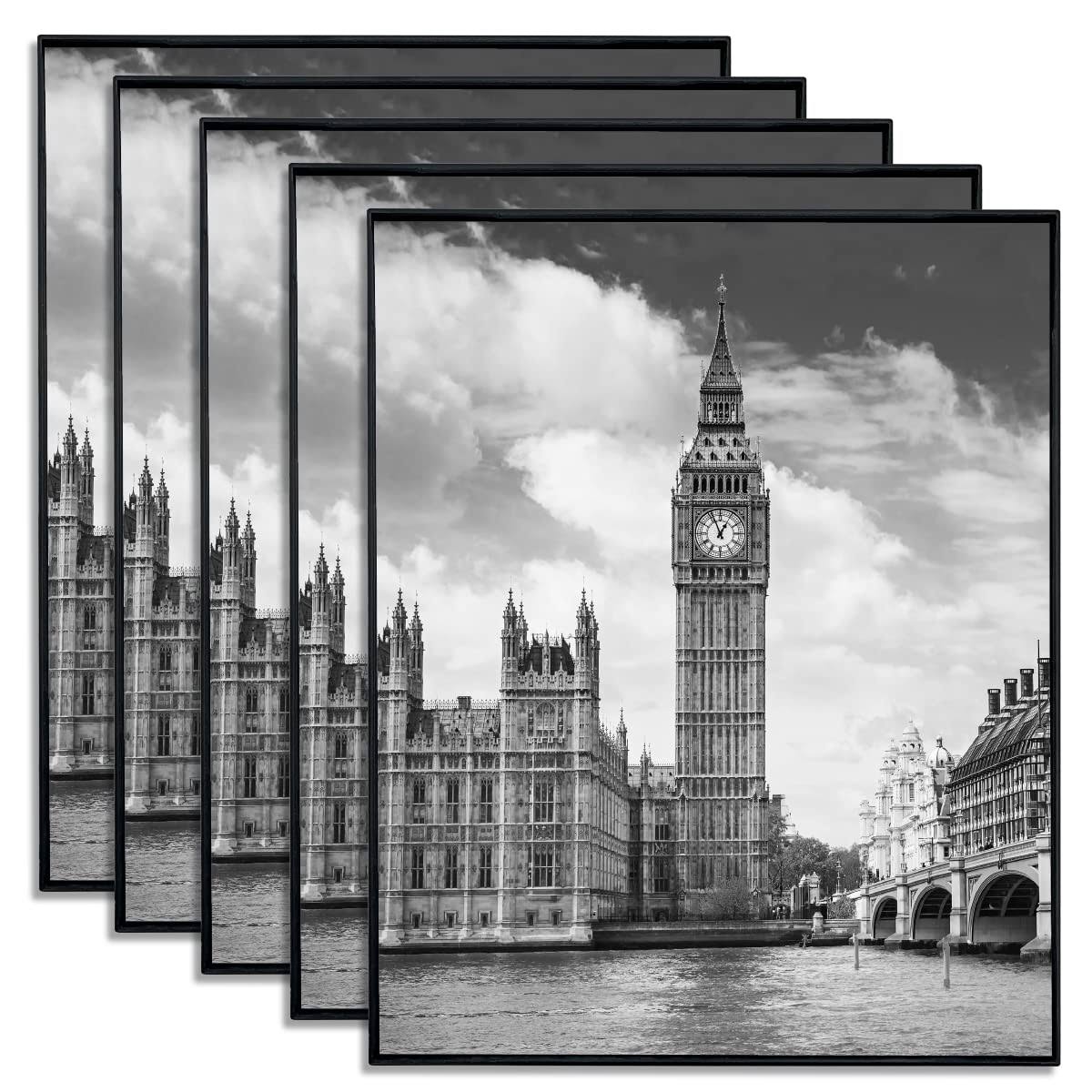 c0aa9f3b8c115f8fd95367ab04e068f133f17576ee82322074f19f163dede82d.jpg GOmaize Front Loading Black Picture Frame 8x10 Set of 5 Wall and Table Mounting - Image 1