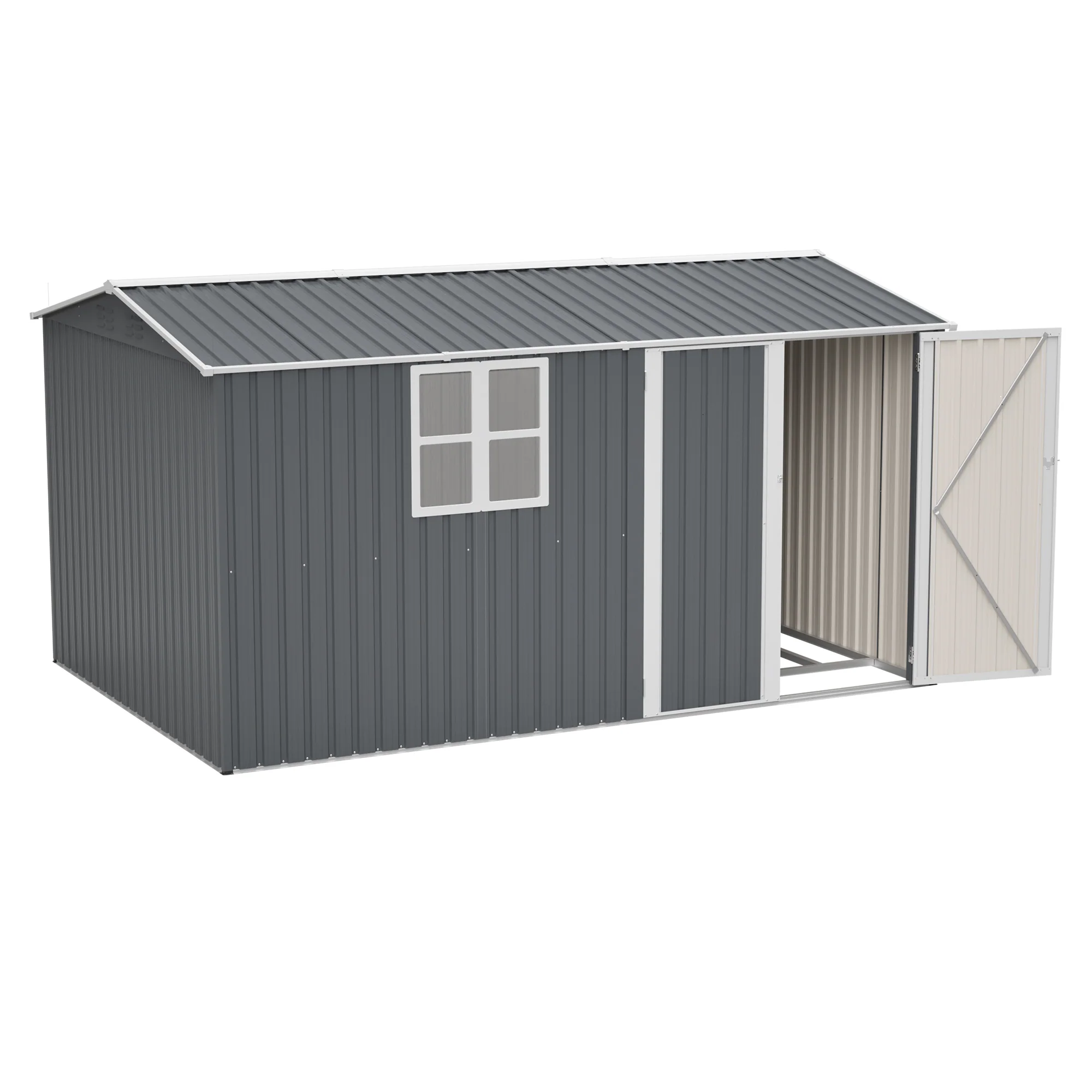 c0ad460abedcc97df15d910d076c8fa061047ef07512fadf46240bc173aa5eee.webp AECOJOY 12x8 Ft Outdoor Storage Shed, XL Heavy-Duty Steel Building with Window - Image 1