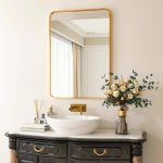 24 in. W x 36 in. H Rectangular Aluminum Alloy Framed Rounded Gold Wall Mirror